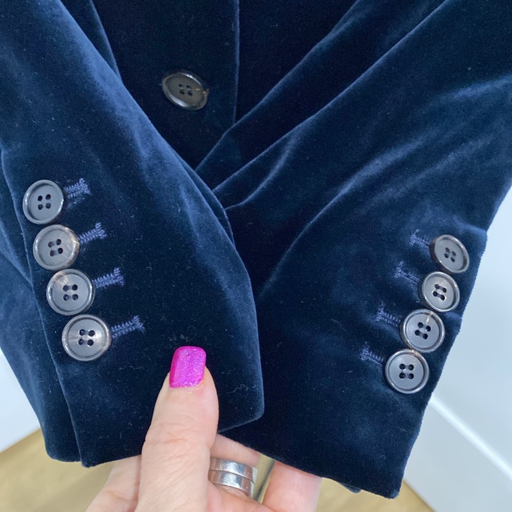 Deep Oxford Blue Velvet Tailored Blazer by Goop | Size 8 - Picture 7 of 13